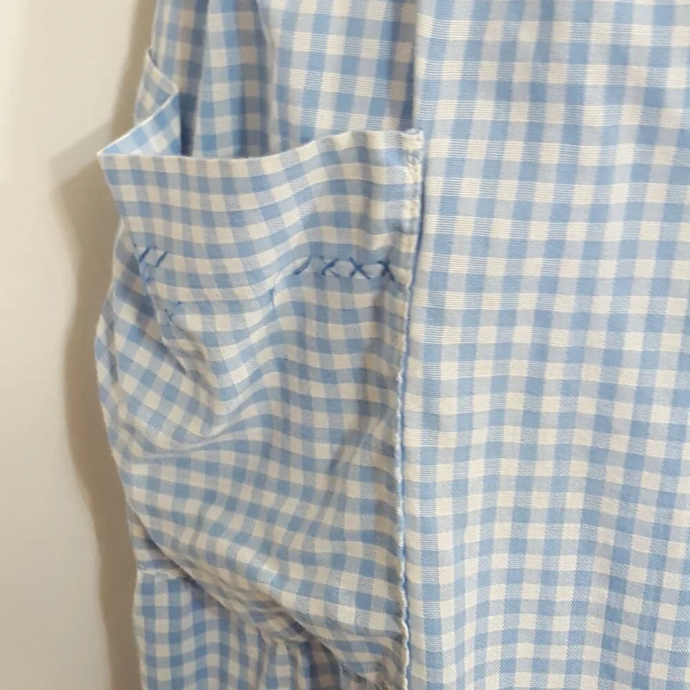 Half‎ Apron Blue White Gingham Cross Stitch Vintage 1950s Handmade Pocket